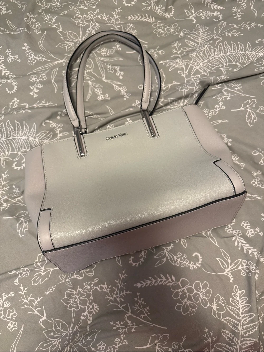 Calvin Klein Pale Gray Structured Satchel with Dual Handles